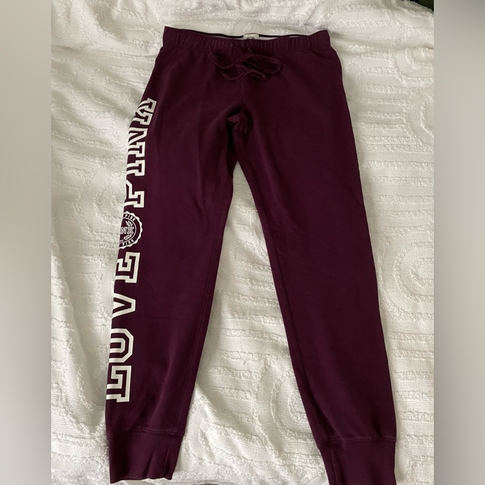 Victoria Secret Womens Medium Love Pink Maroon Sweatpants
